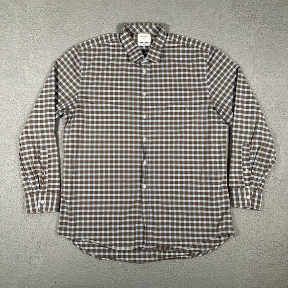 Billy Reid Button Shirt Mens XL Brown Plaid Casual Preppy Pocket Button Up Italy - Picture 1 of 10